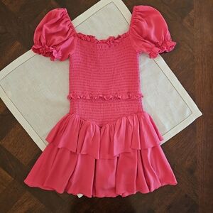 KatieJNYC / Katie J NYC Tween Lainey Puff Sleeve Dress in Shocking Pink Sz M